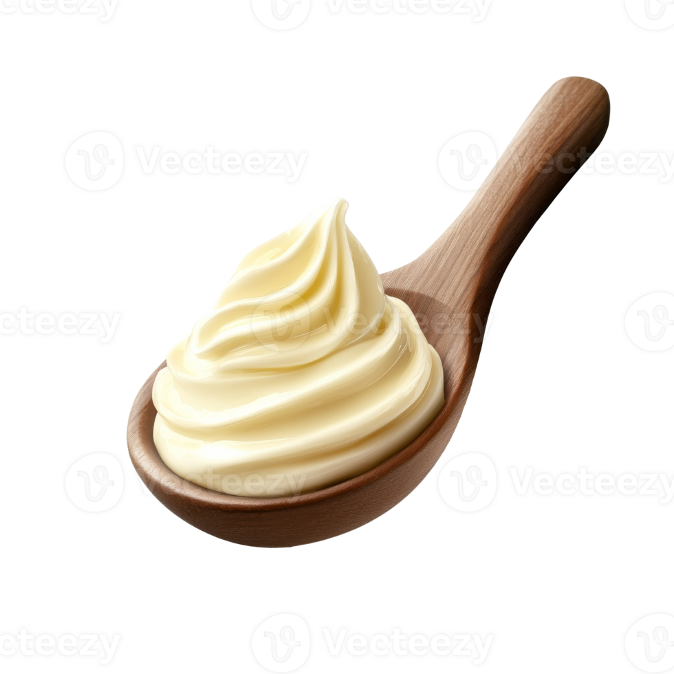 Creamy swirl of mayonnaise in a wooden spoon png