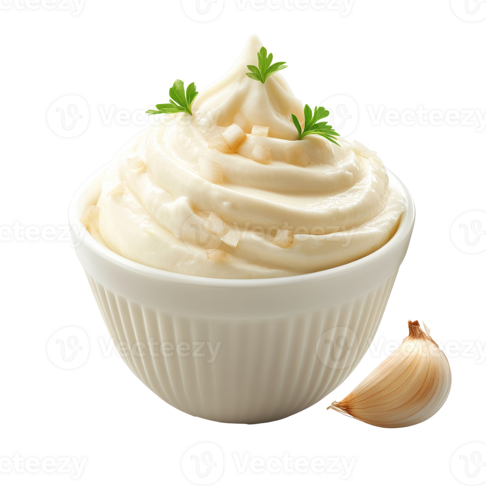 Creamy garlic dip with parsley garnish png