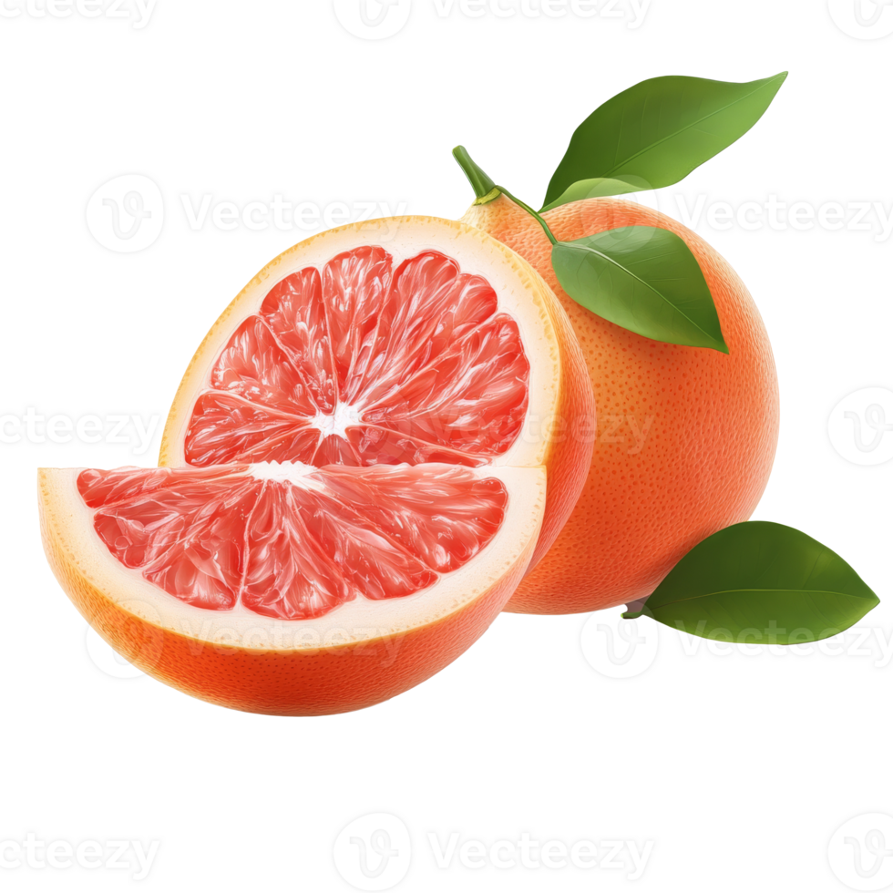 Pink fleshed grapefruit with lively leaves png