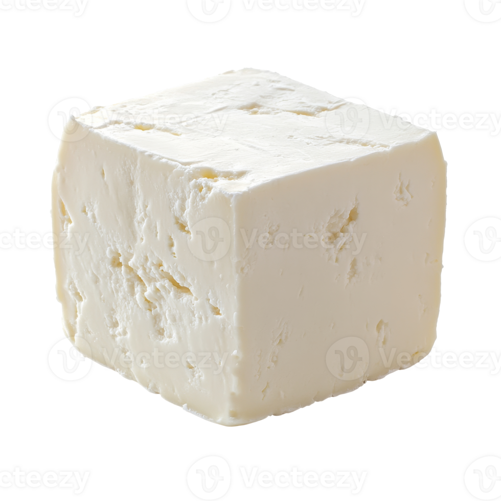 Fresh block of creamy cheese on a white background png