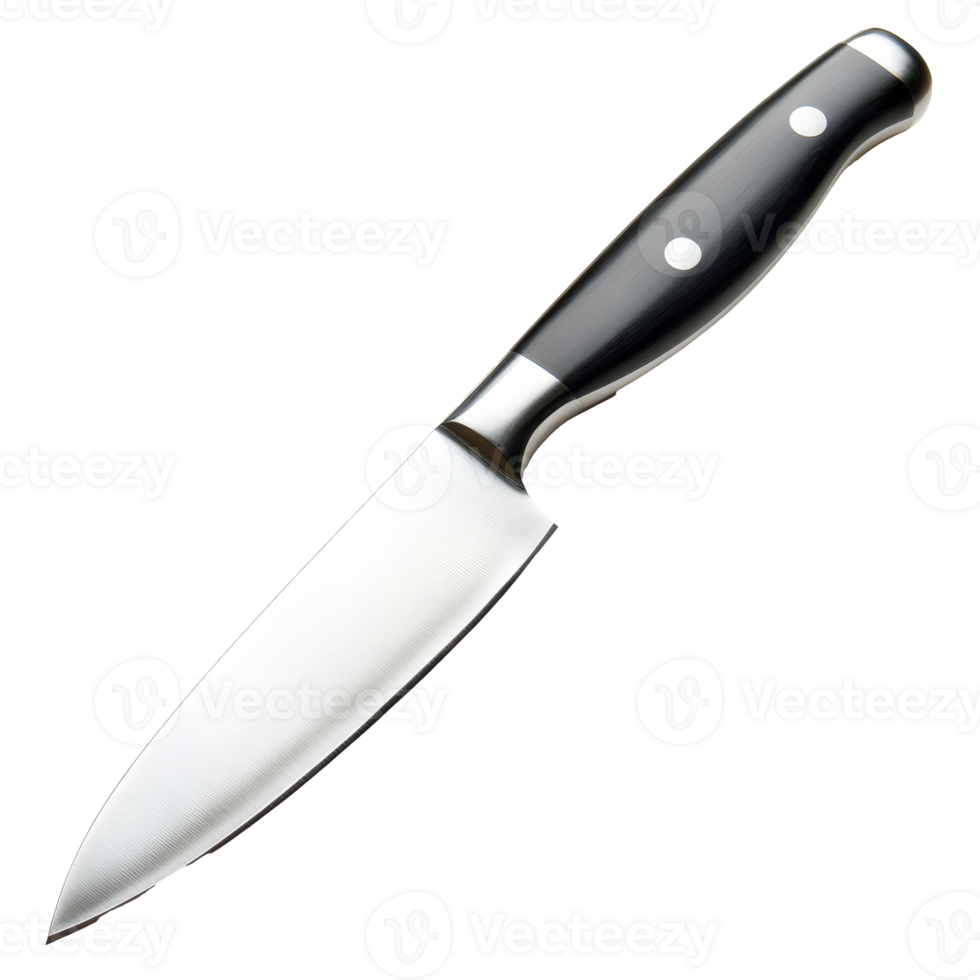 Sharp kitchen knife resting on a clean countertop png