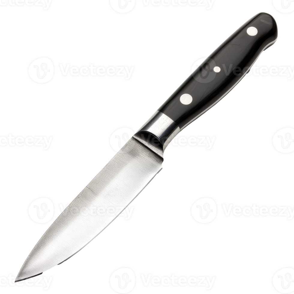 Black handled knife with a silver blade png