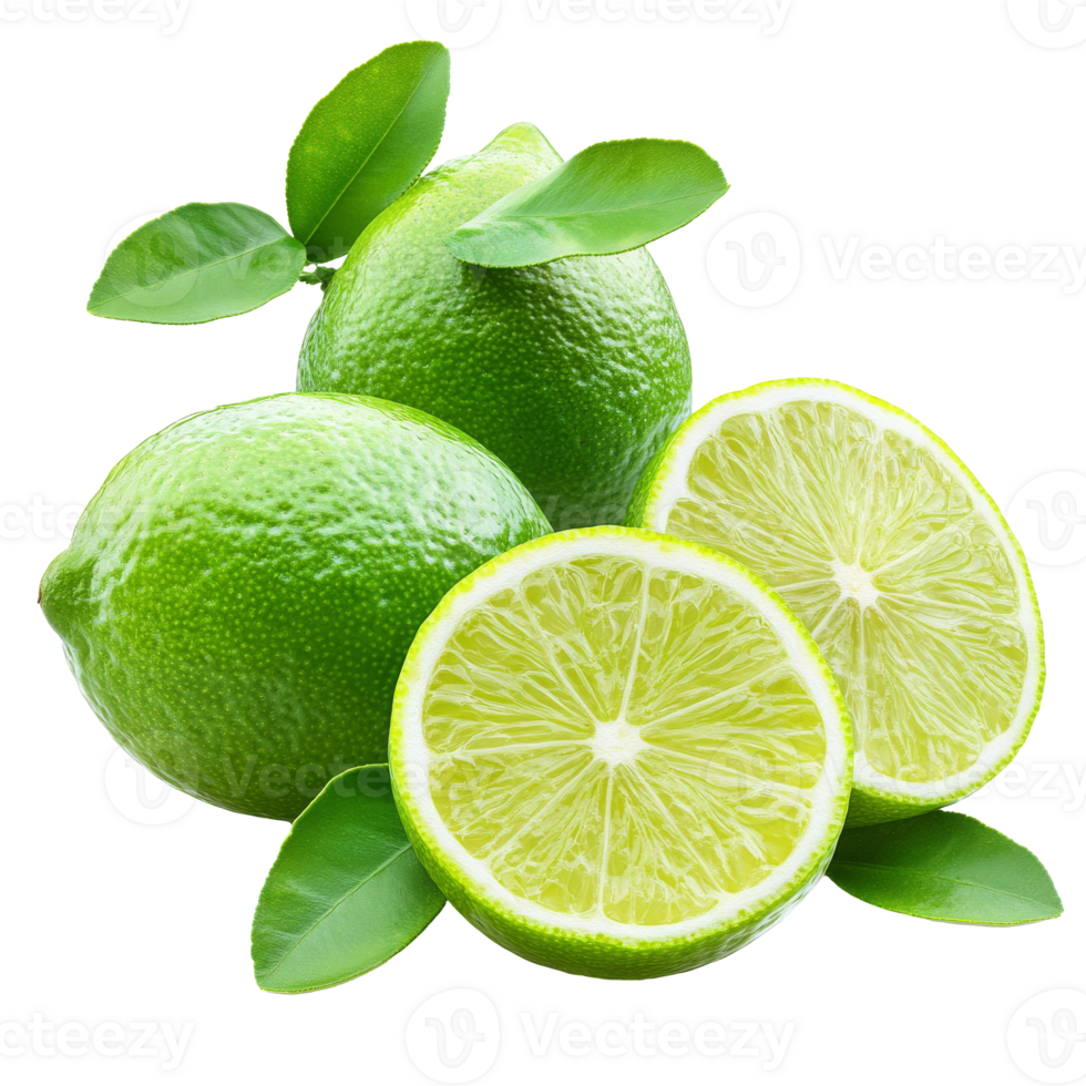 Fresh limes with leaves arranged neatly on display png
