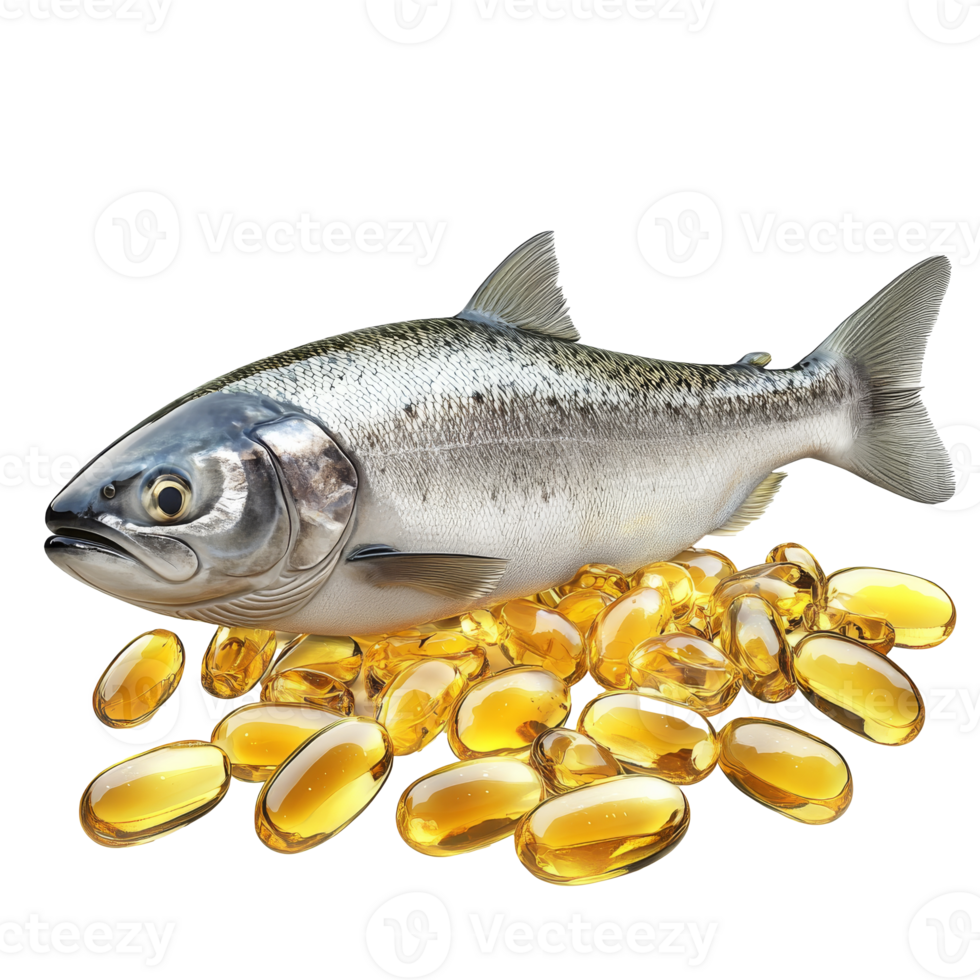 Fresh fish with health boosting capsules png