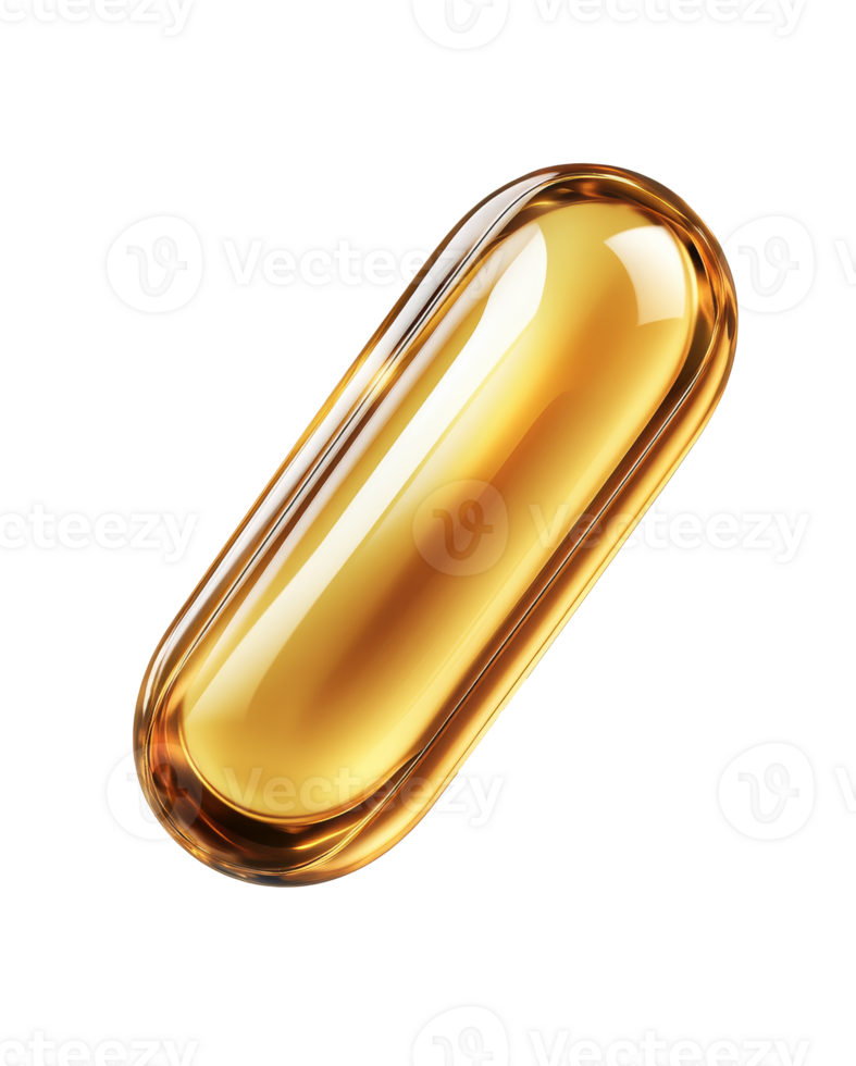 Golden capsule on reflective surface png