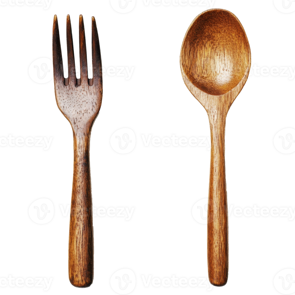 Wooden fork and spoon set designed for dining use png