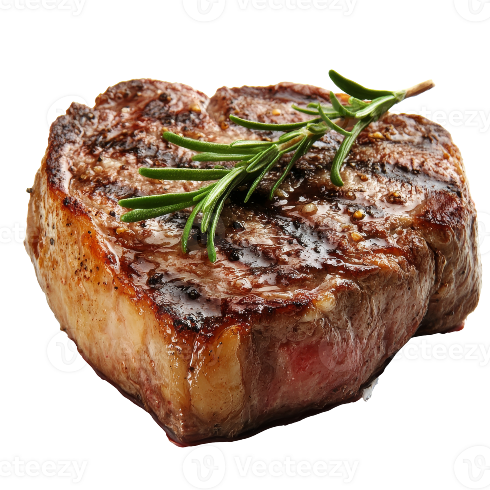 Heart shaped grilled steak with rosemary png