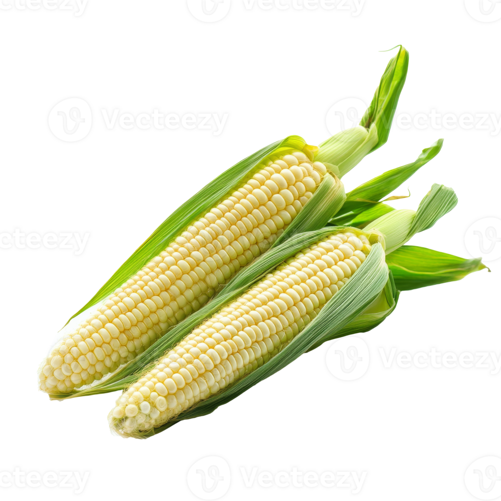 Freshly harvested sweet corn on a white background png