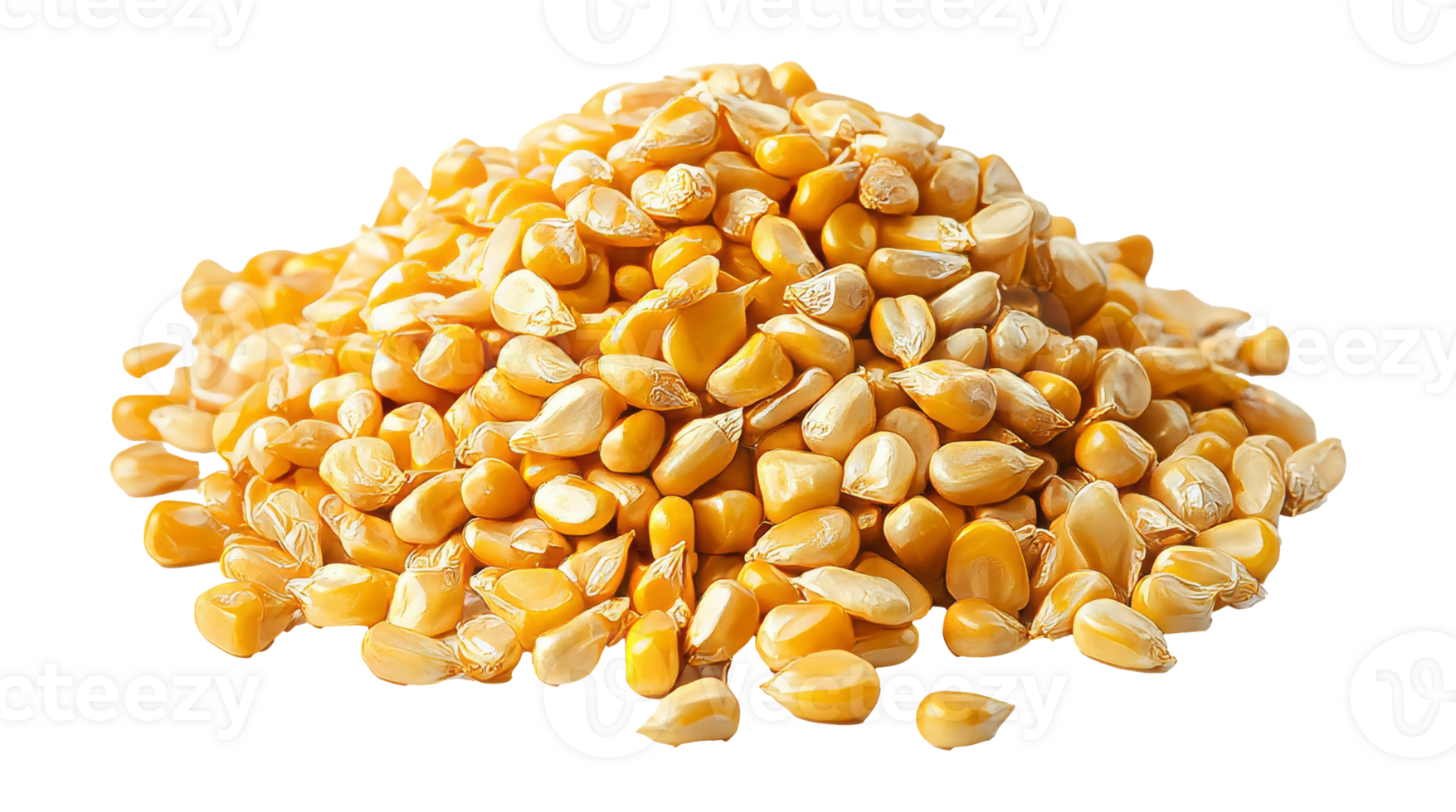 Piled whole corn kernels on white surface png