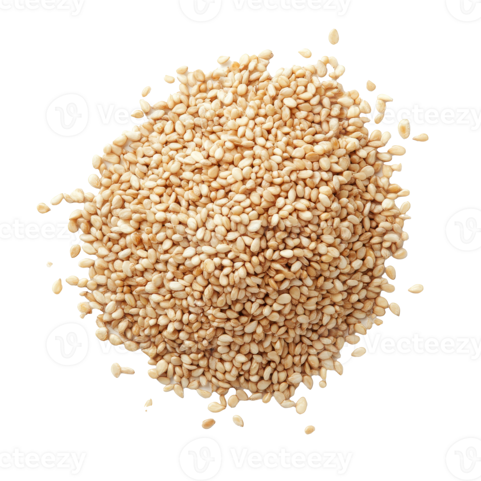 Collection of raw sesame seeds on a white surface png