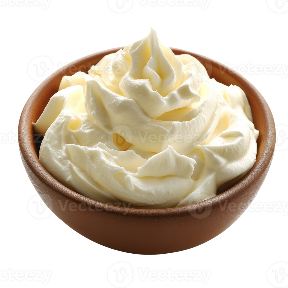 Creamy whipped topping served in a brown bowl png