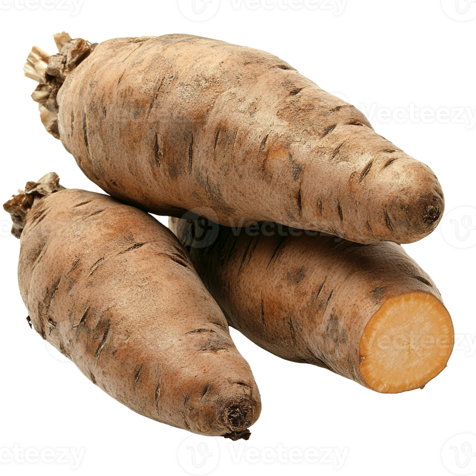 Fresh sweet potatoes stacked on a white background png