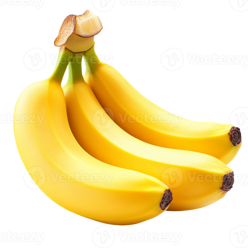 Three ripe bananas arranged on a white background png