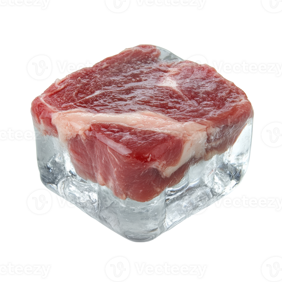 Fresh cut of meat frozen in a block of ice png