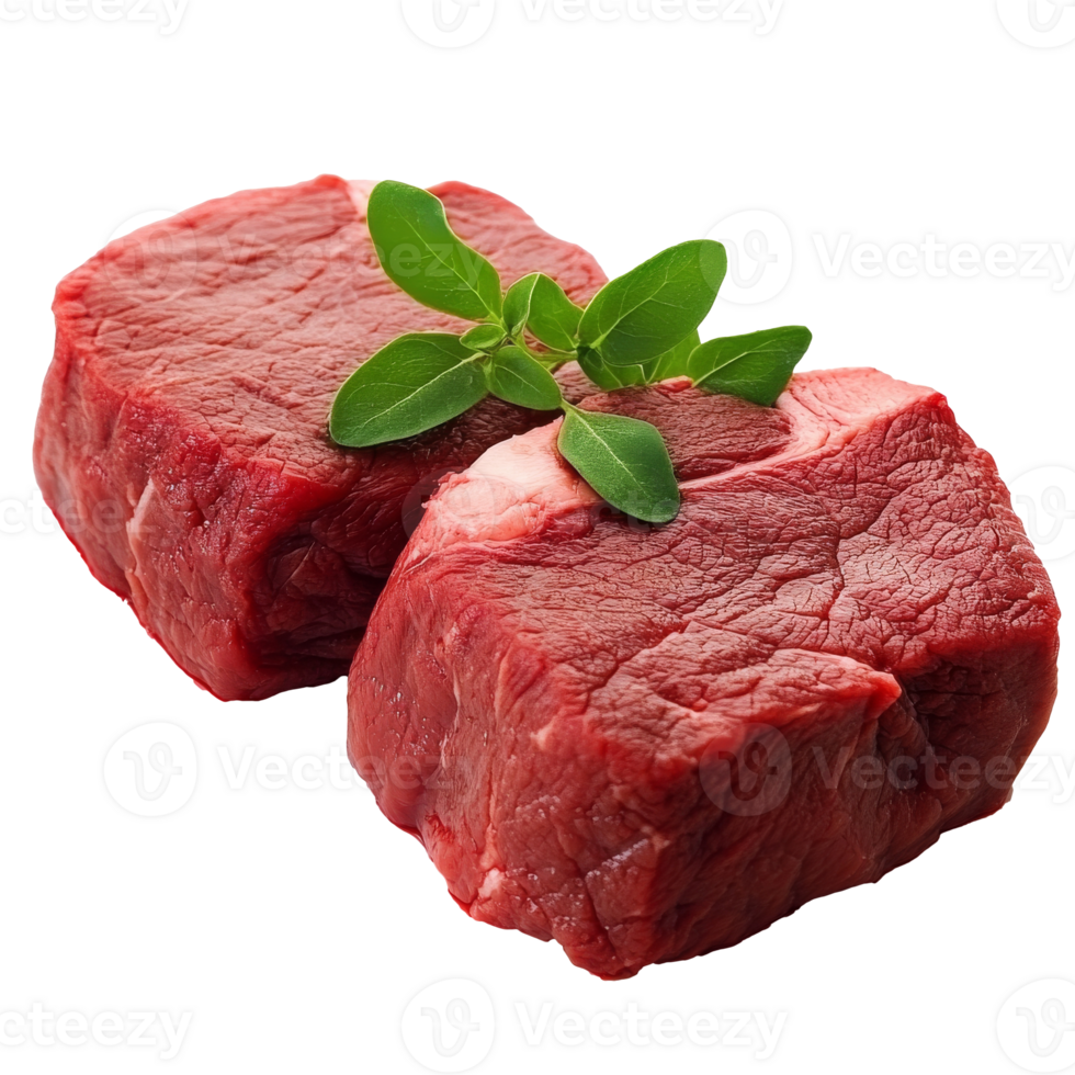 Fresh red beef with herbs, ready to cook png