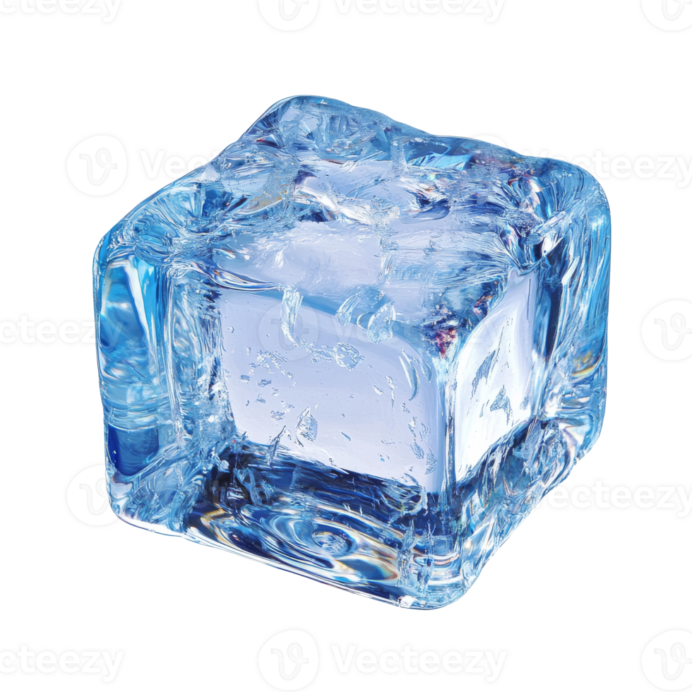 A clear ice cube resting on a smooth surface png