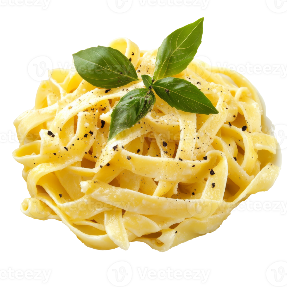 Simple fettuccine pasta served with fresh basil png