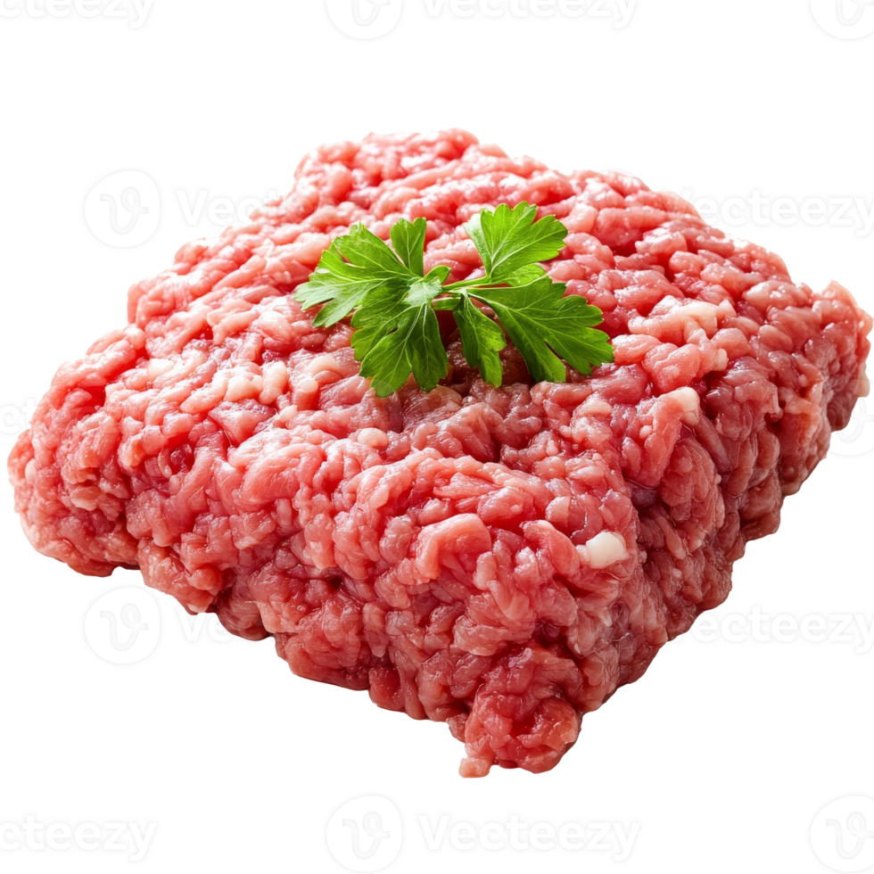 Fresh ground meat on a white background with herbs png