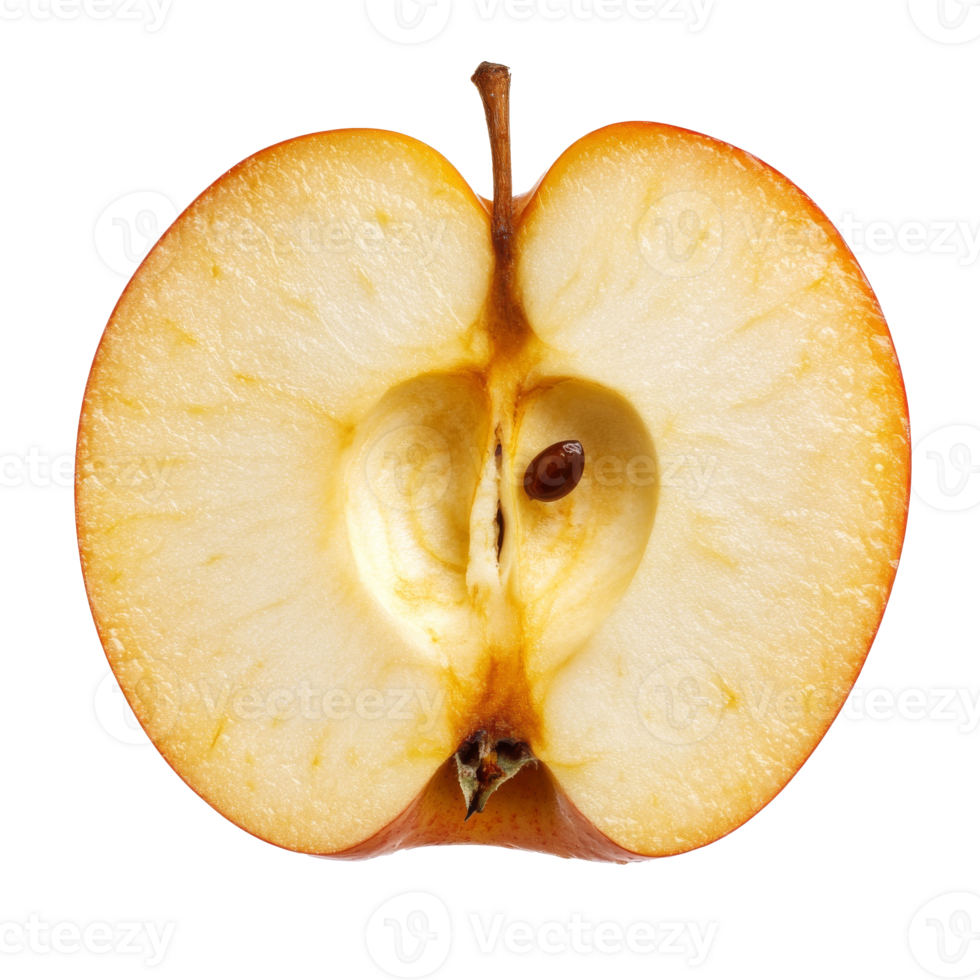 Halved red apple revealing juicy inside png