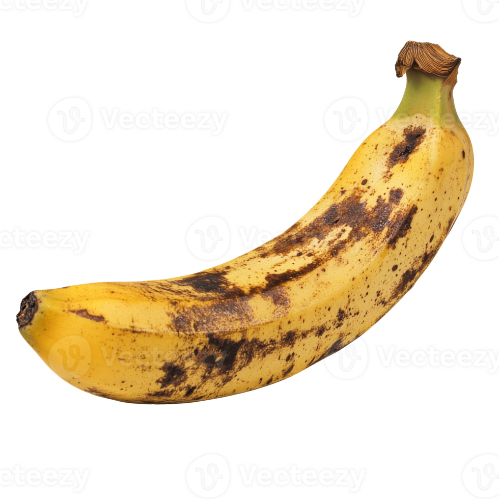 Ripe banana with brown spots on a white background png