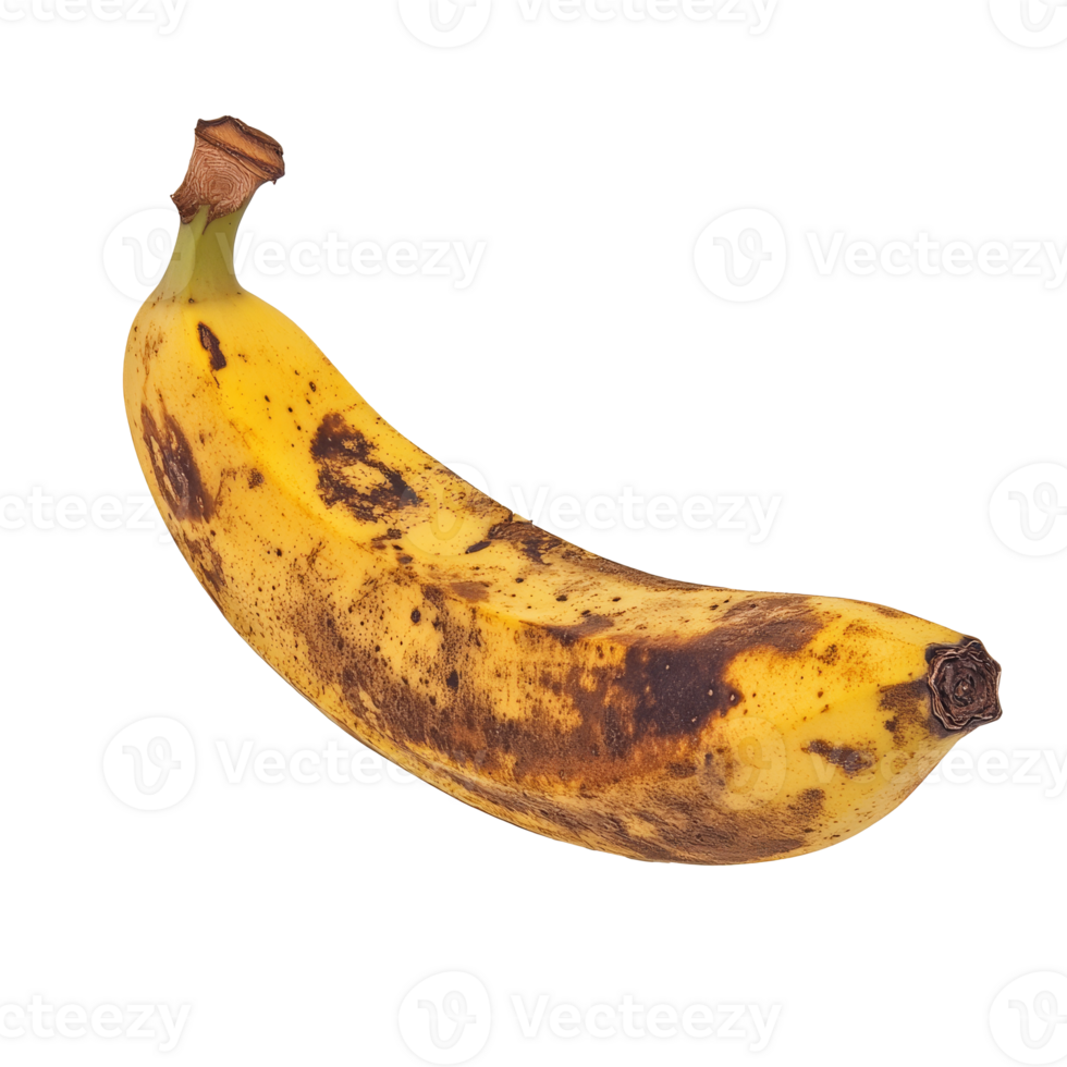 Ripe banana with brown spots on white background png