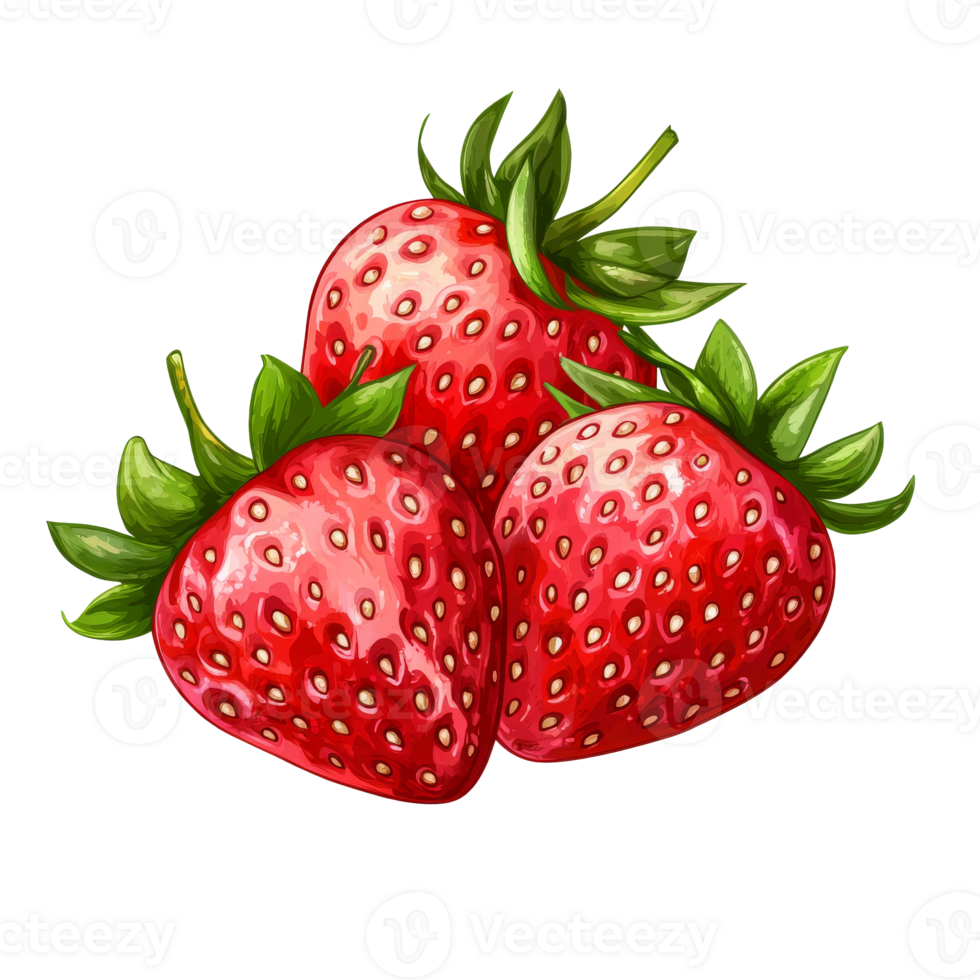 Stacked fresh strawberries on white png