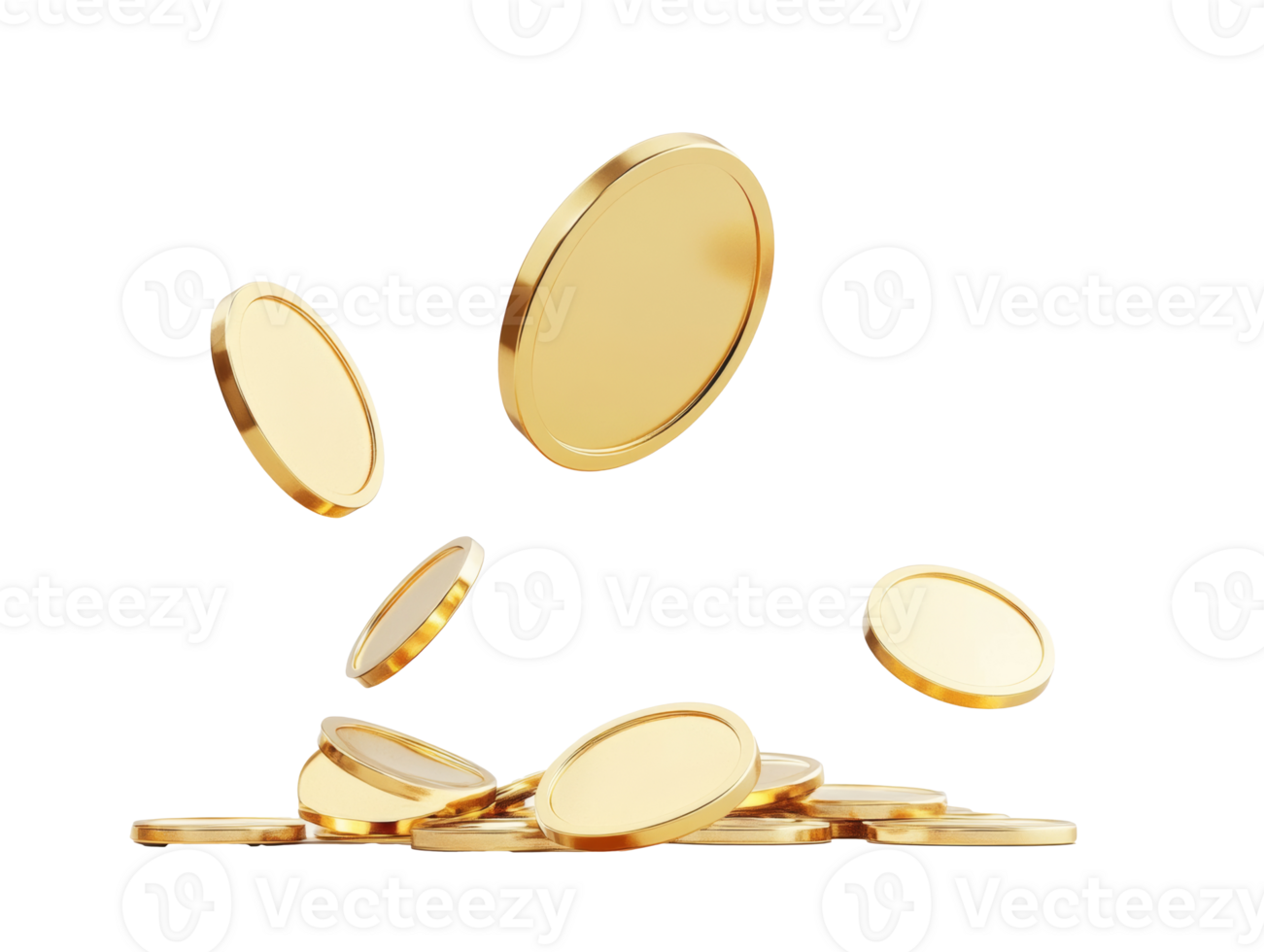 Falling gold coins scattered on a flat surface png