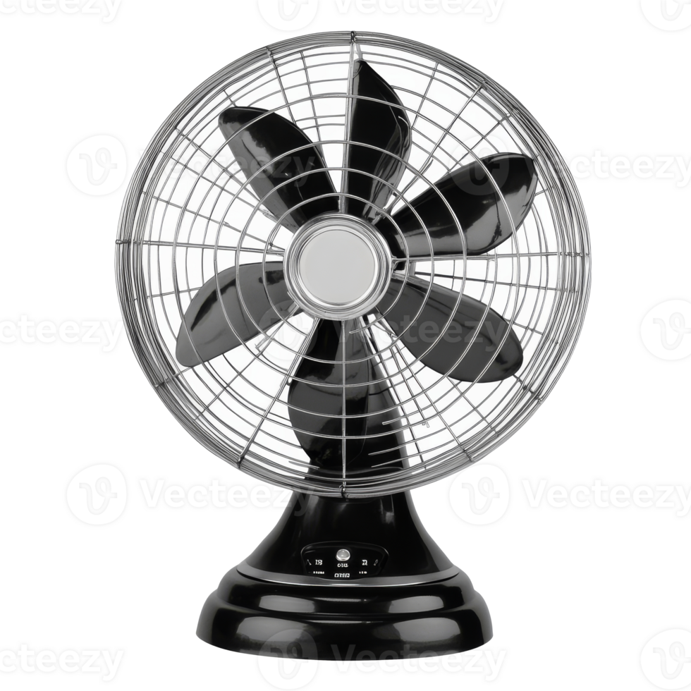 Classic black desk fan with metal blades and base png