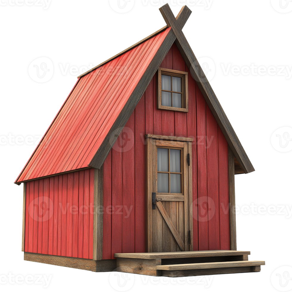 Cozy red cabin with triangular roof png