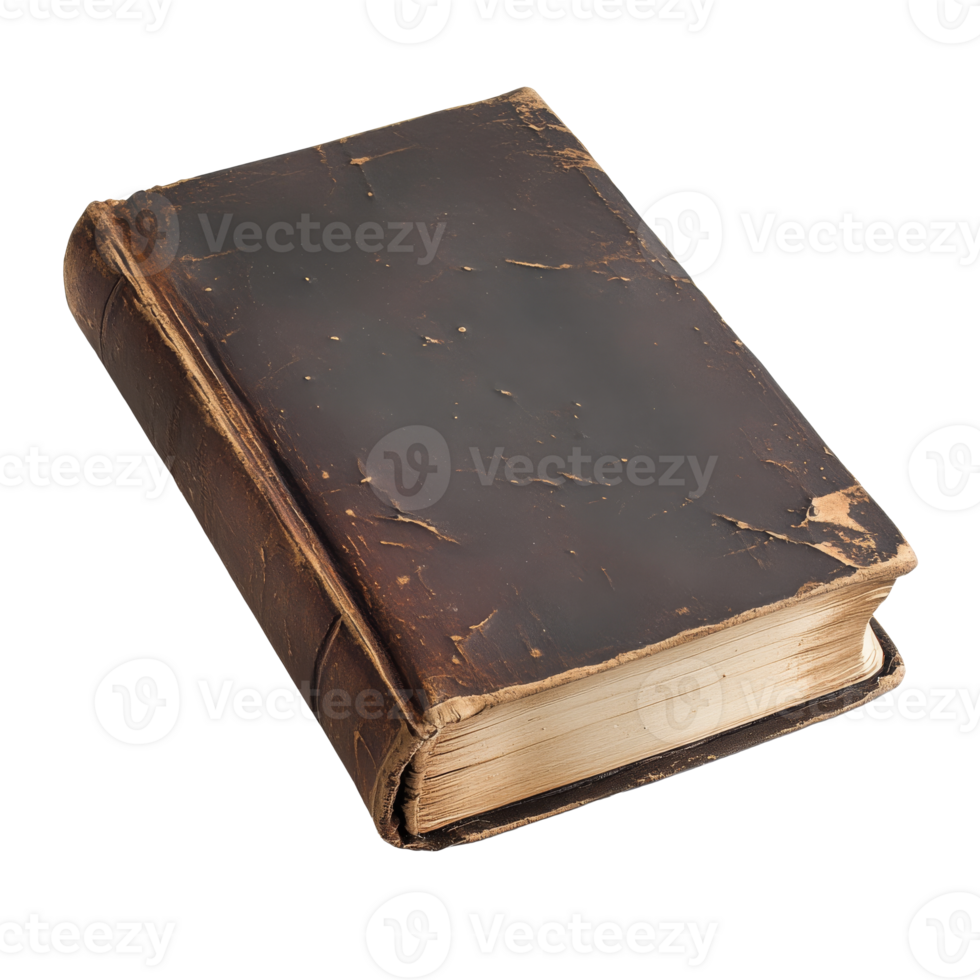 Old leather bound book with worn cover and edges png