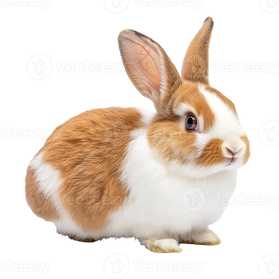 Cute rabbit with brown and white fur sitting still png