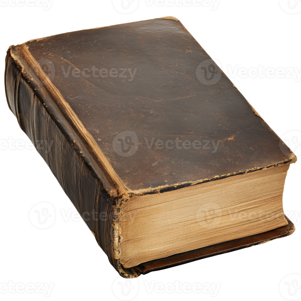 An antique leather bound book resting on a table png