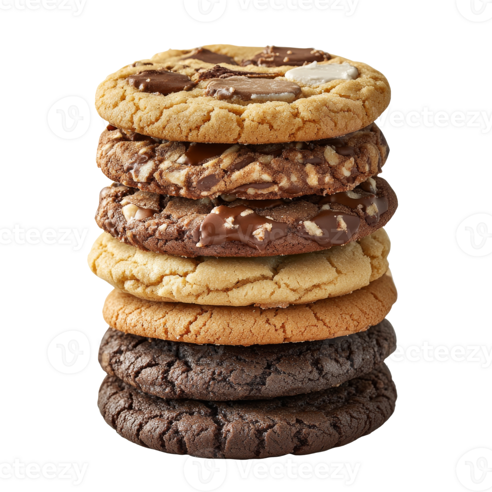 A delicious stack of assorted homemade cookies png
