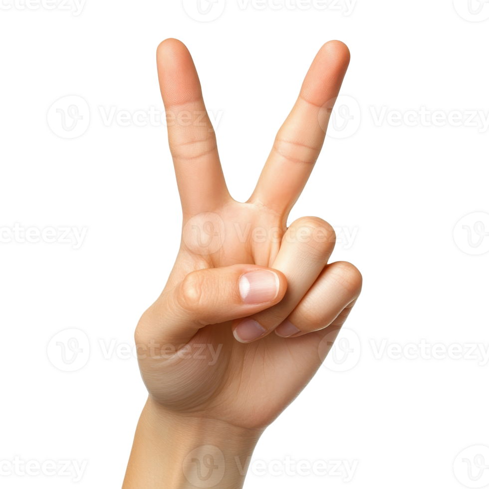 Hand peace sign on white background png