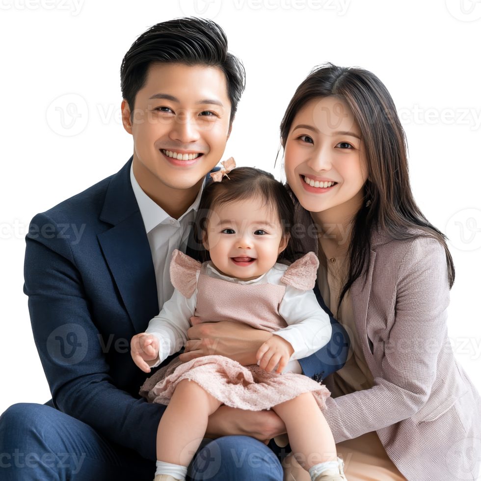 Smiling family portrait with parents and child png