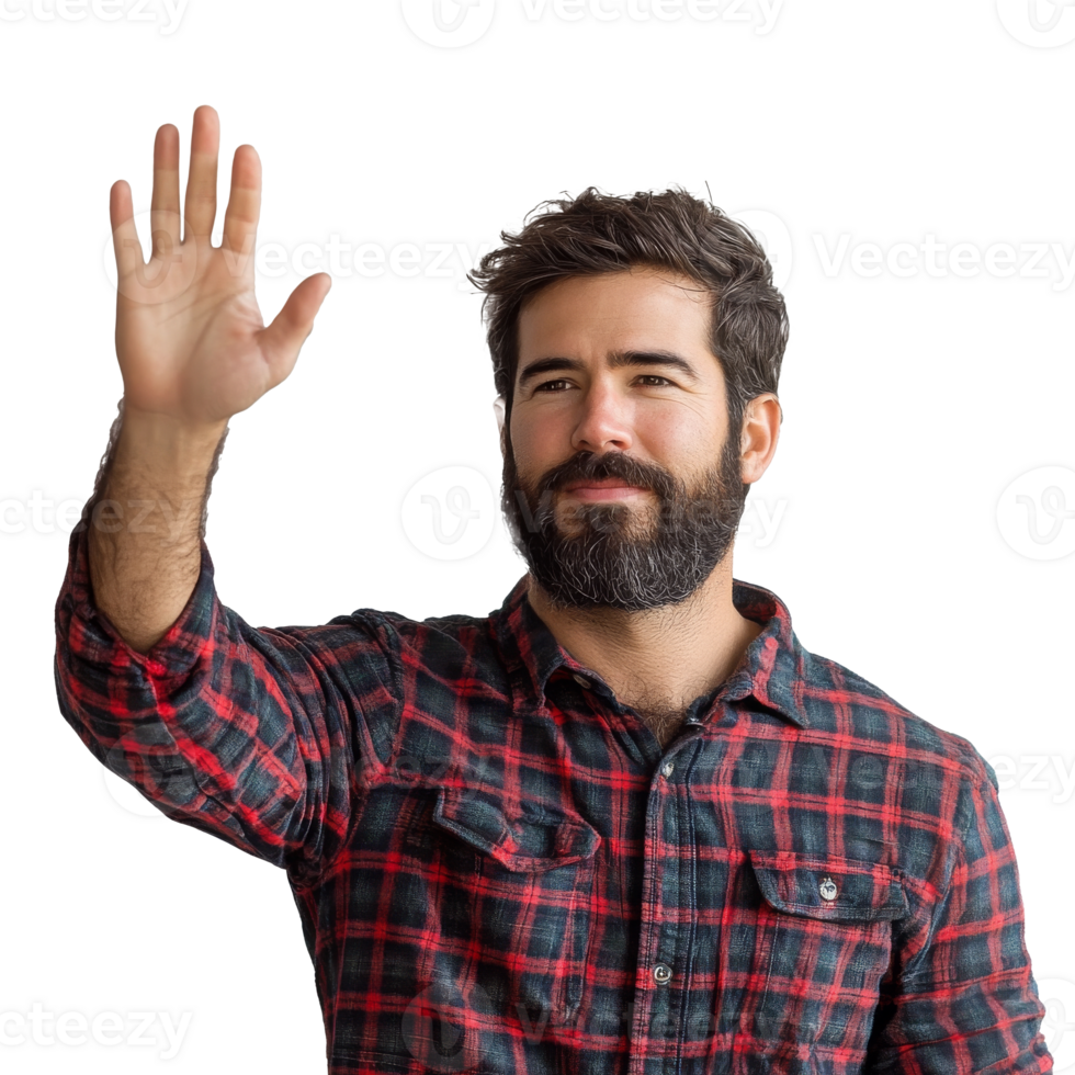 Man waving goodbye in casual attire indoors png