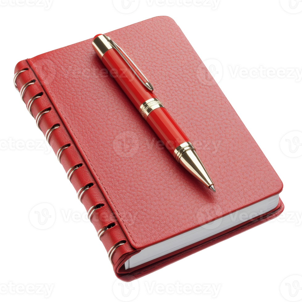 Red notebook and pen on a white background png