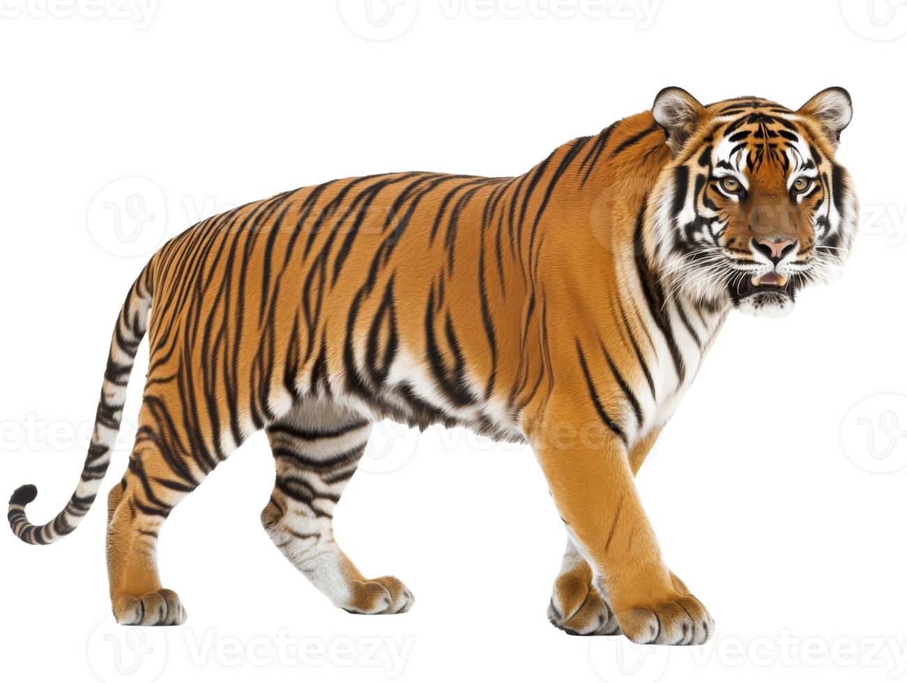 Majestic tiger walking on a white background png