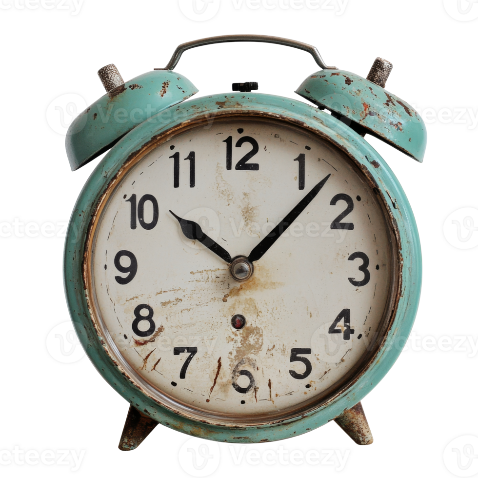 Charming vintage teal alarm clock png