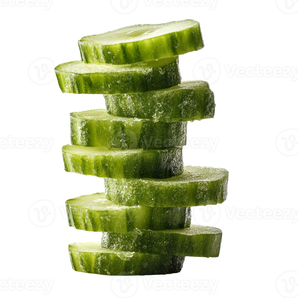 Freshly stacked green cucumber slices png