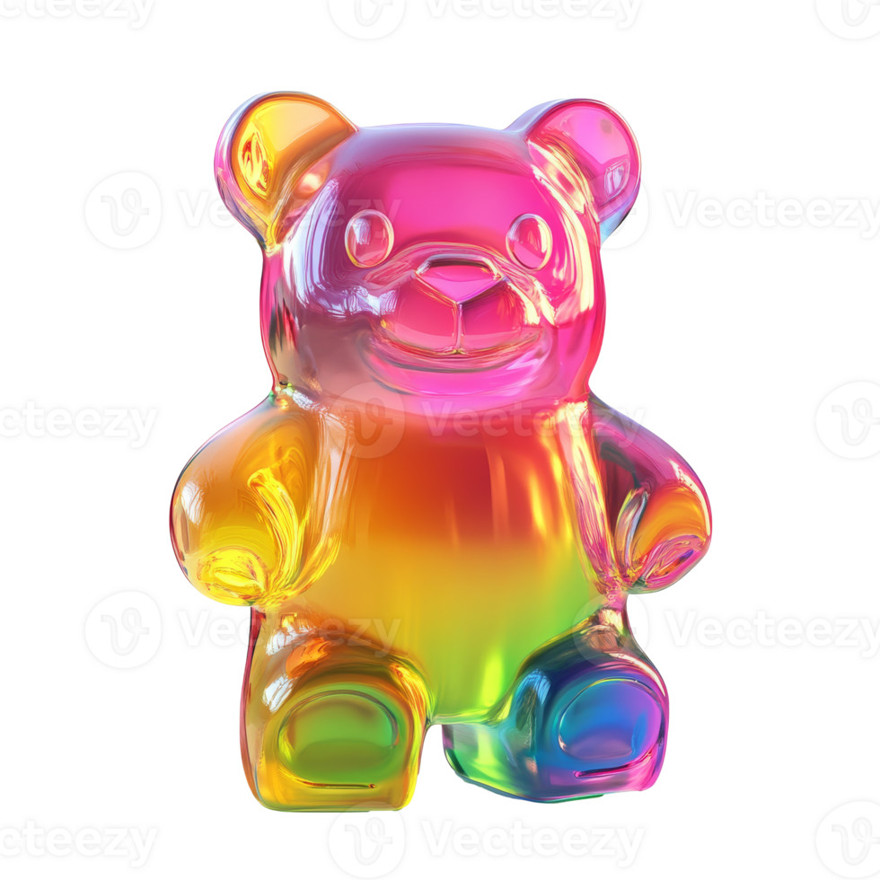 Glossy colorful bear figurine in sunlight png