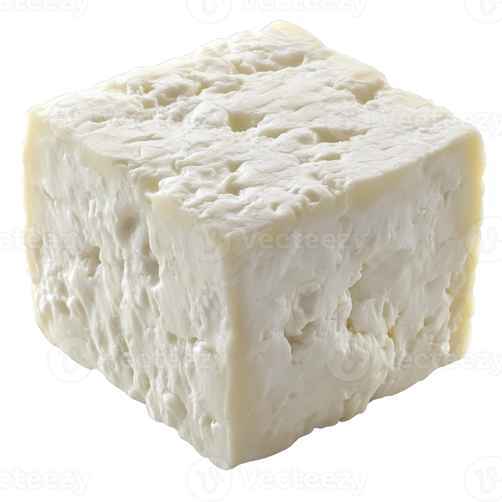 A fresh block of creamy white cheese on display png
