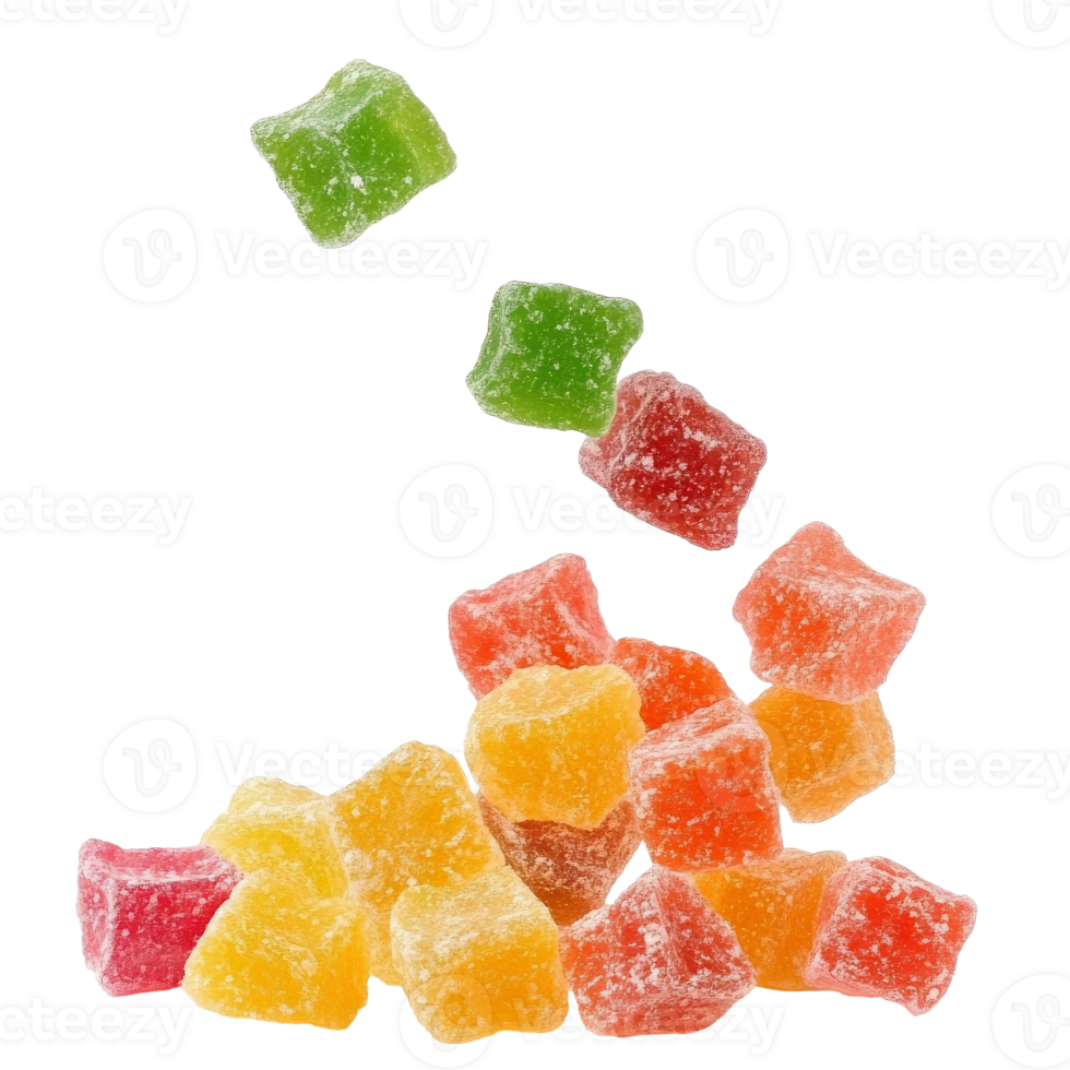 Colorful gummies on white background png