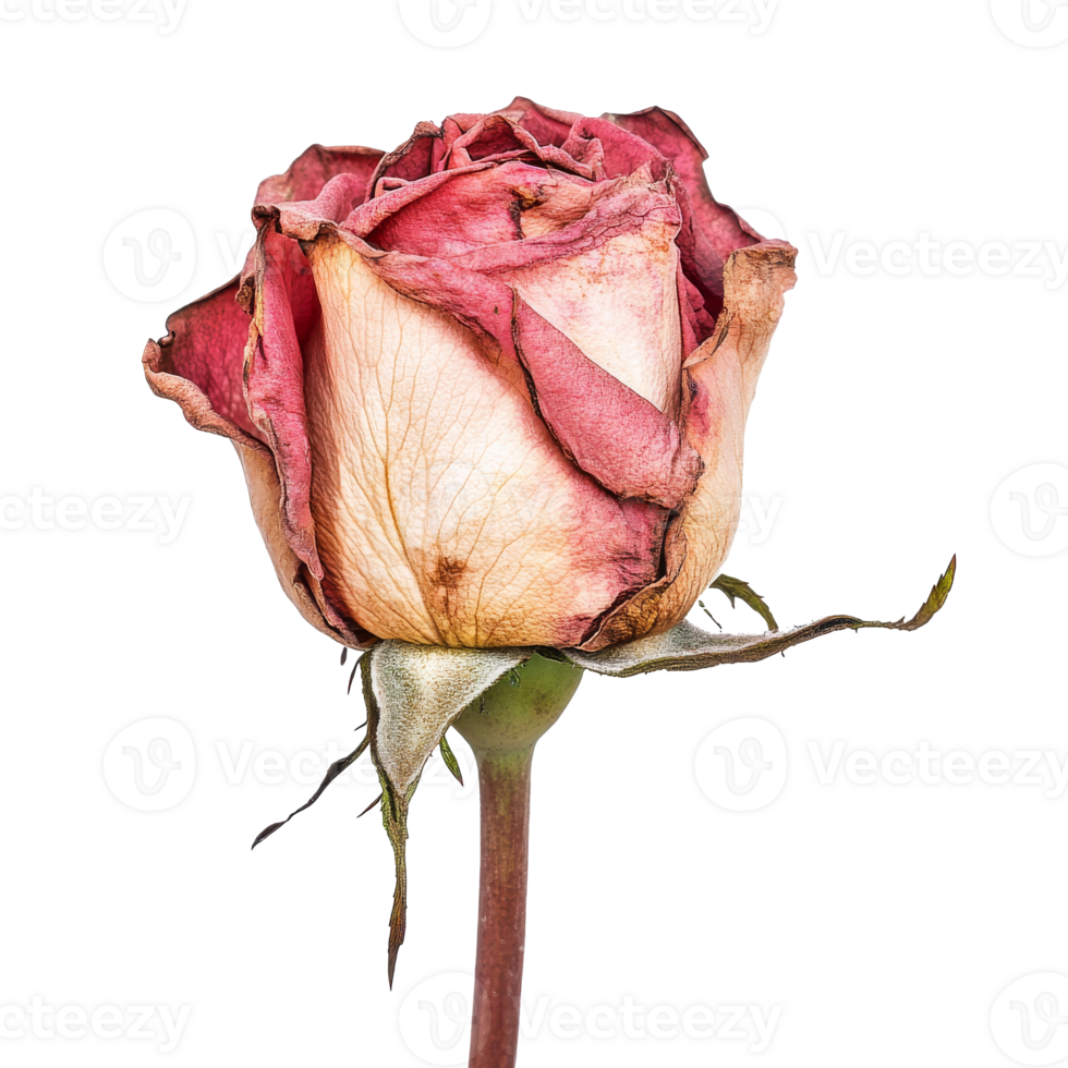 Dried rose with delicate petals and fading colors png
