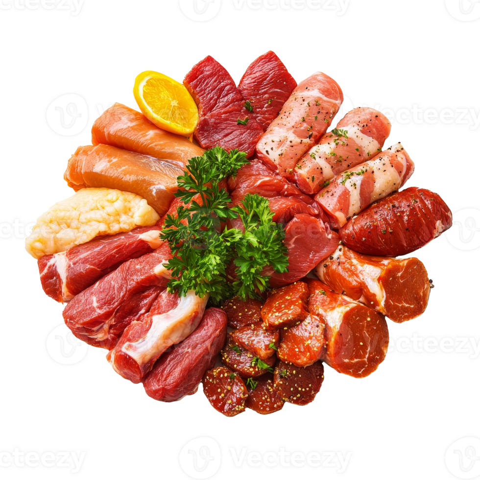 Elegant meat cuts on a platter png