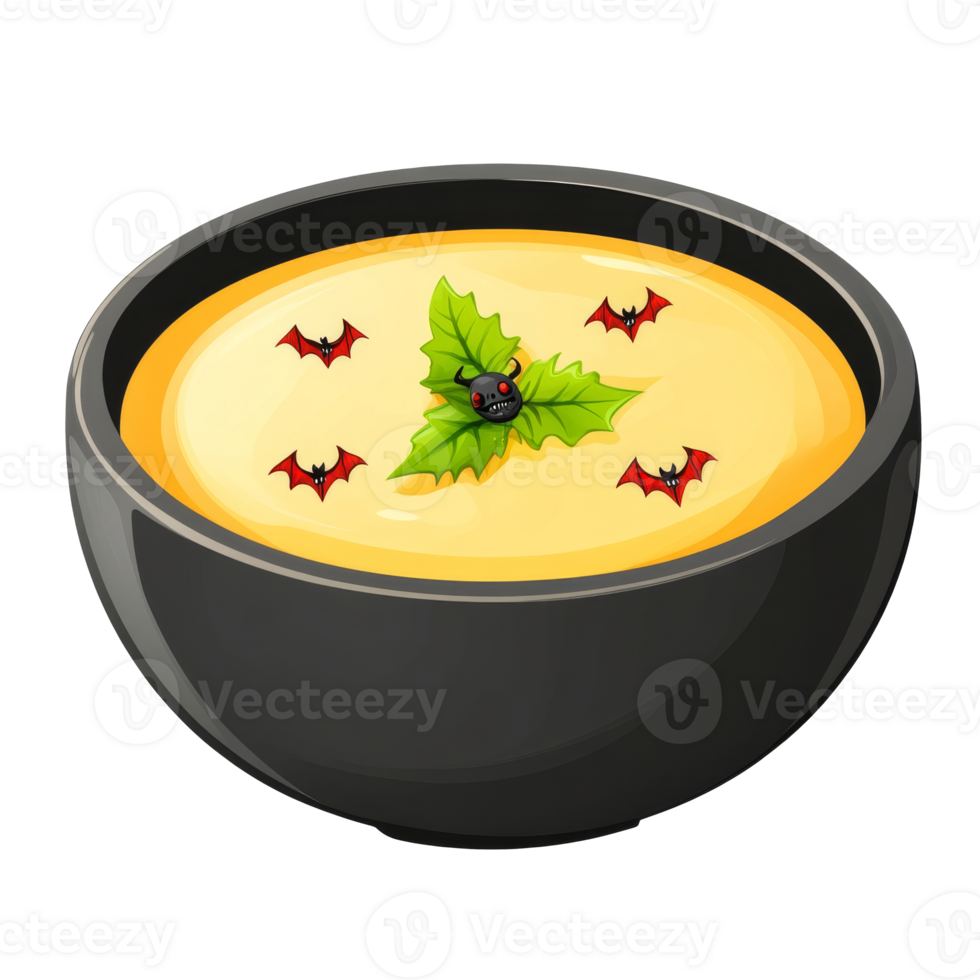 Halloween themed soup in a black bowl png