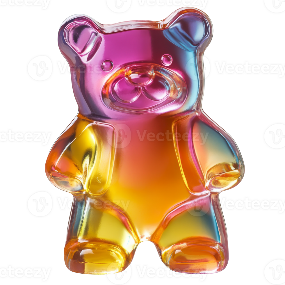 Colorful gummy bear with shiny surface in sunlight png