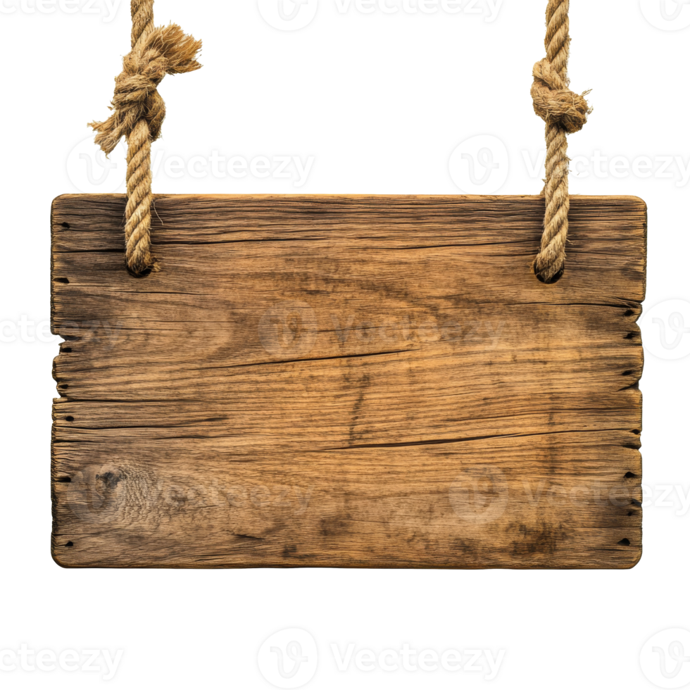 Wooden sign hanging on ropes with a rustic feel png
