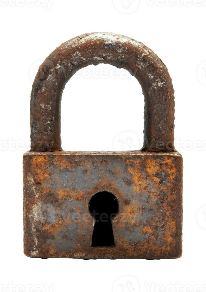 Old rusty padlock on a white background png