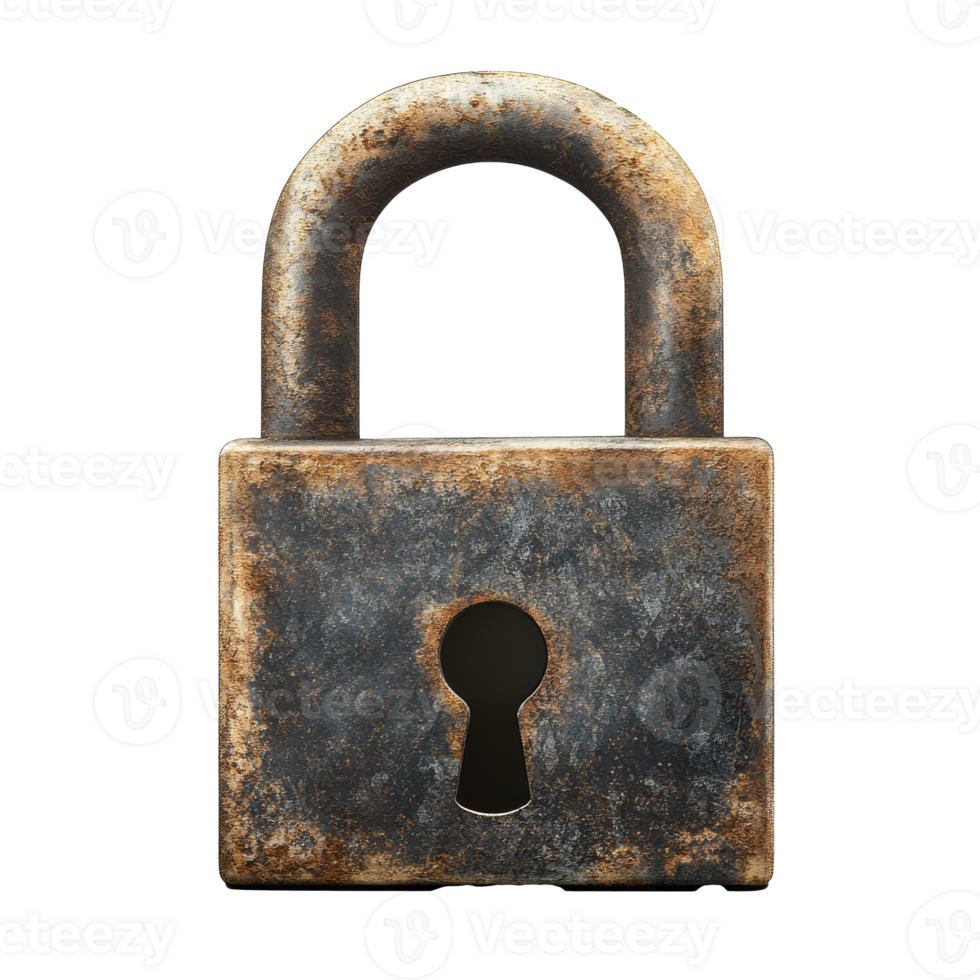 Old rusted padlock with keyhole on display png